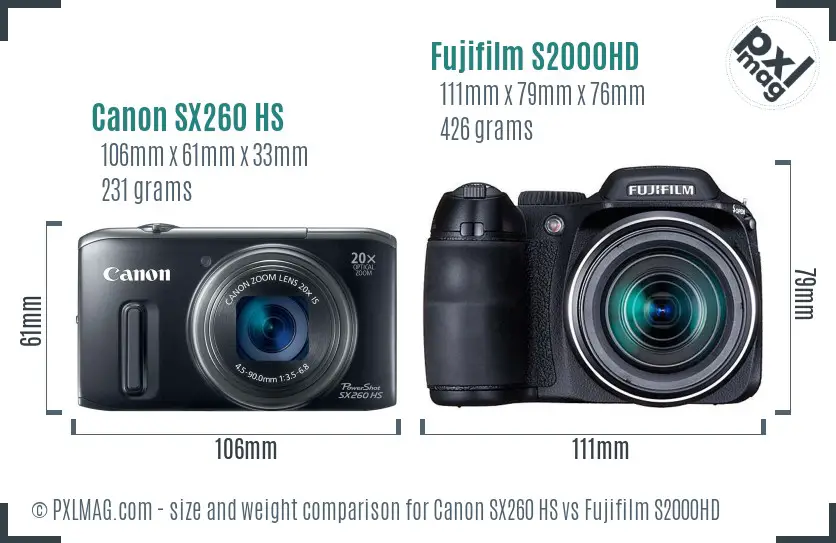 Canon SX260 HS vs Fujifilm S2000HD size comparison