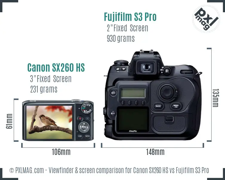 Canon SX260 HS vs Fujifilm S3 Pro Screen and Viewfinder comparison