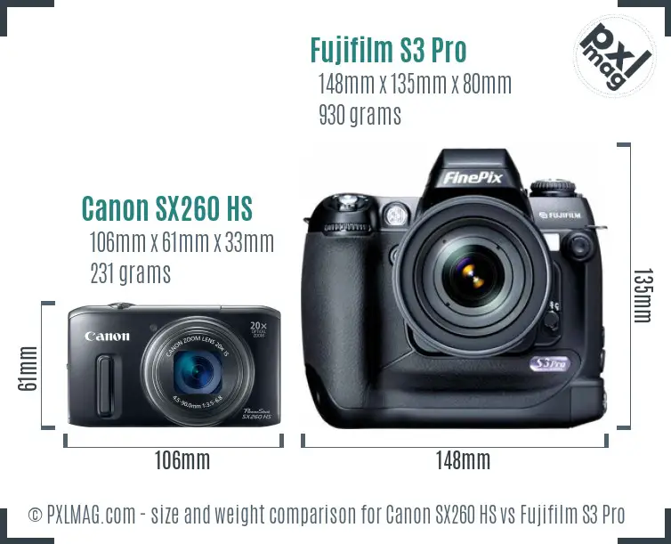 Canon SX260 HS vs Fujifilm S3 Pro size comparison