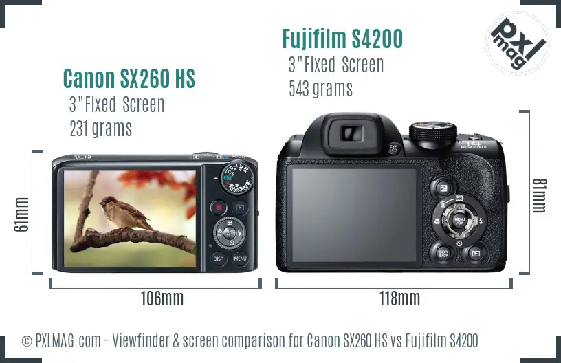 Canon SX260 HS vs Fujifilm S4200 Screen and Viewfinder comparison