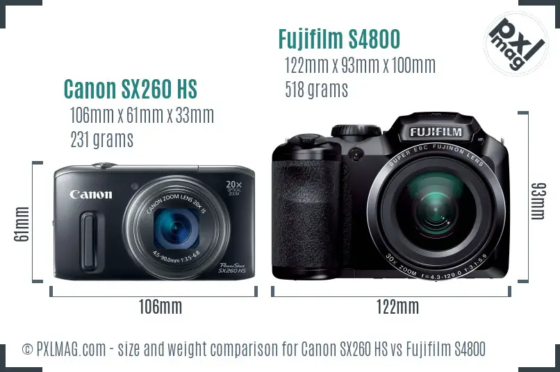 Canon SX260 HS vs Fujifilm S4800 size comparison Canon SX260 HS vs Fujifilm S4800 size comparison
