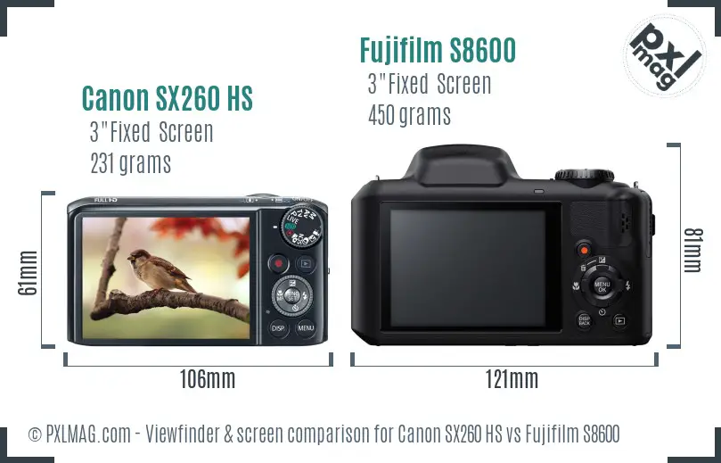 Canon SX260 HS vs Fujifilm S8600 Screen and Viewfinder comparison Canon SX260 HS vs Fujifilm S8600 Screen and Viewfinder comparison
