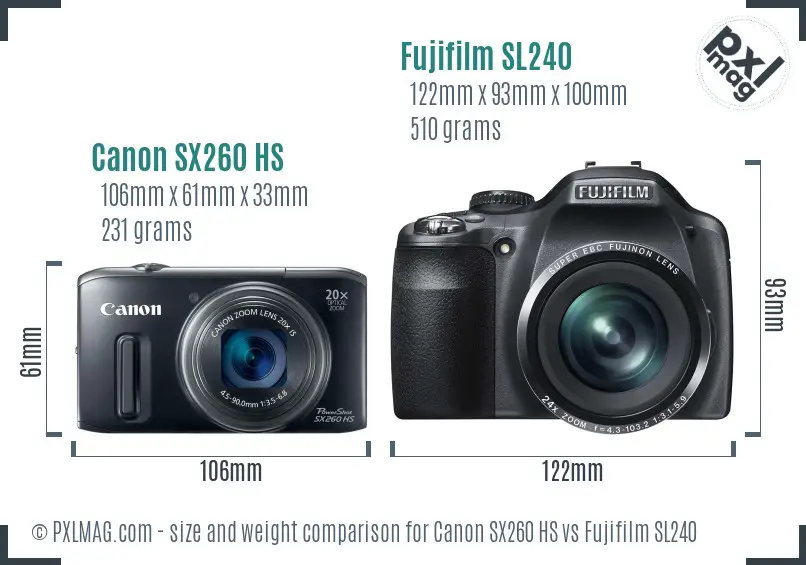 Canon SX260 HS vs Fujifilm SL240 size comparison