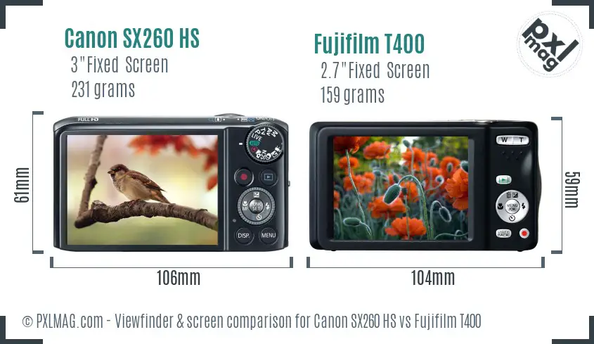 Canon SX260 HS vs Fujifilm T400 Screen and Viewfinder comparison Canon SX260 HS vs Fujifilm T400 Screen and Viewfinder comparison