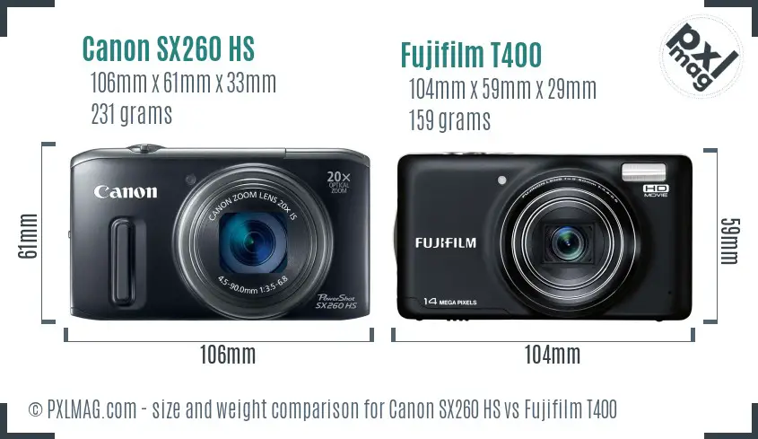 Canon SX260 HS vs Fujifilm T400 size comparison Canon SX260 HS vs Fujifilm T400 size comparison