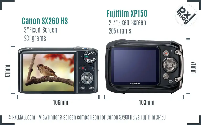 Canon SX260 HS vs Fujifilm XP150 Screen and Viewfinder comparison