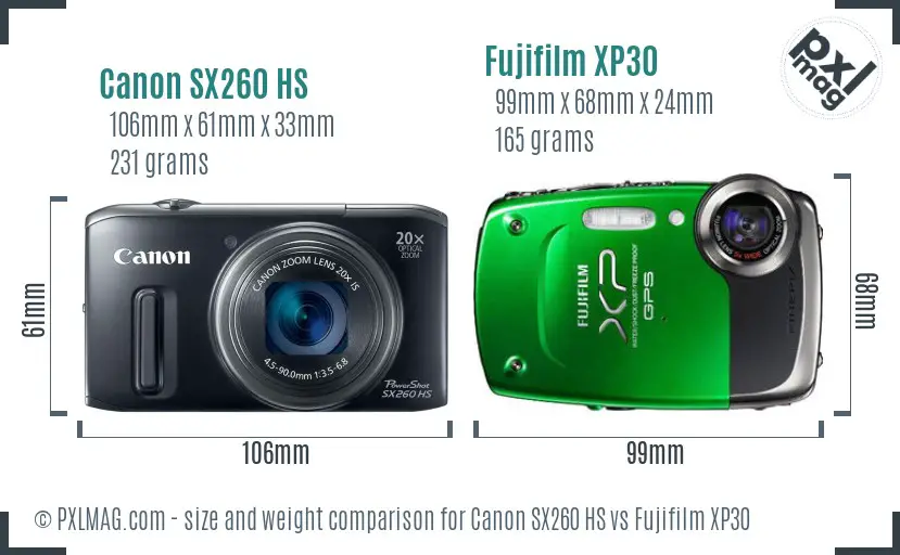 Canon SX260 HS vs Fujifilm XP30 size comparison Canon SX260 HS vs Fujifilm XP30 size comparison