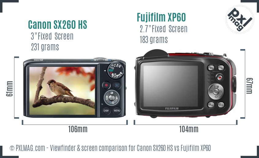 Canon SX260 HS vs Fujifilm XP60 Screen and Viewfinder comparison