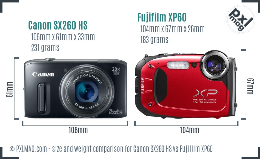 Canon SX260 HS vs Fujifilm XP60 size comparison Canon SX260 HS vs Fujifilm XP60 size comparison