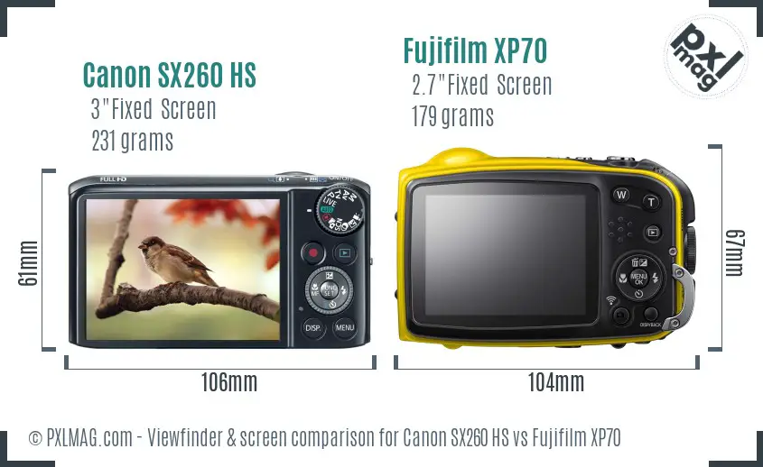 Canon SX260 HS vs Fujifilm XP70 Screen and Viewfinder comparison