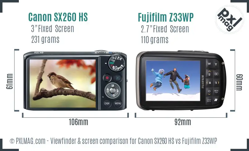 Canon SX260 HS vs Fujifilm Z33WP Screen and Viewfinder comparison