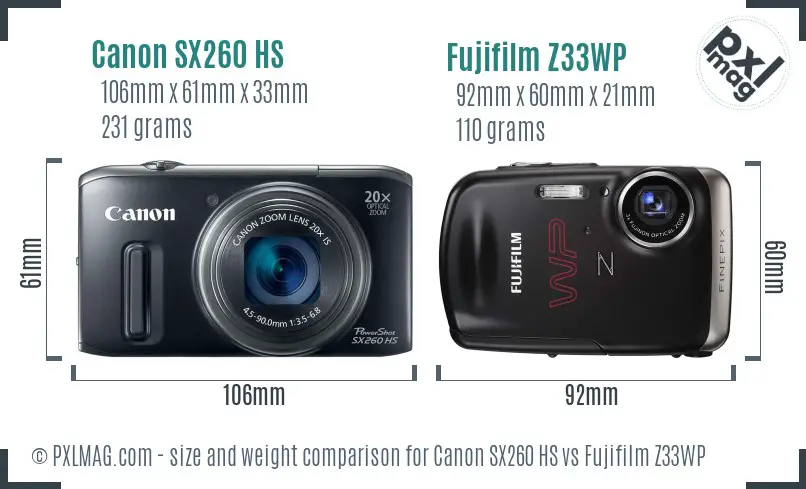 Canon SX260 HS vs Fujifilm Z33WP size comparison Canon SX260 HS vs Fujifilm Z33WP size comparison