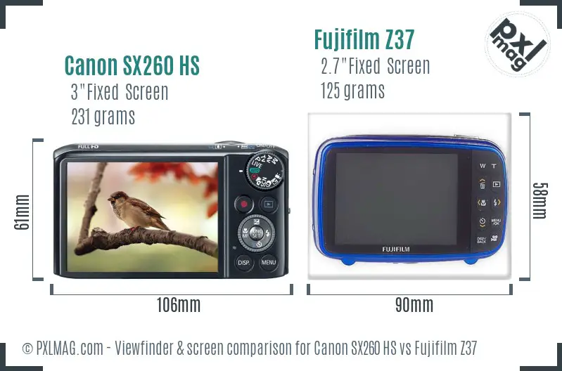 Canon SX260 HS vs Fujifilm Z37 Screen and Viewfinder comparison Canon SX260 HS vs Fujifilm Z37 Screen and Viewfinder comparison