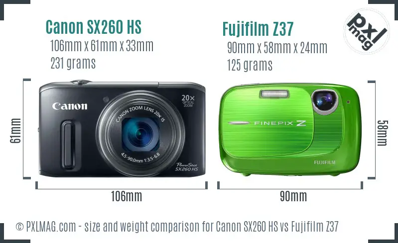 Canon SX260 HS vs Fujifilm Z37 size comparison Canon SX260 HS vs Fujifilm Z37 size comparison