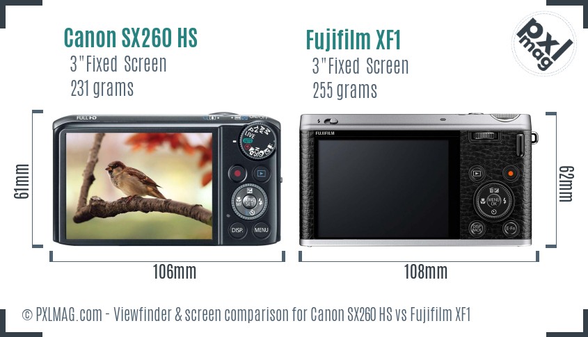 Canon SX260 HS vs Fujifilm XF1 Screen and Viewfinder comparison