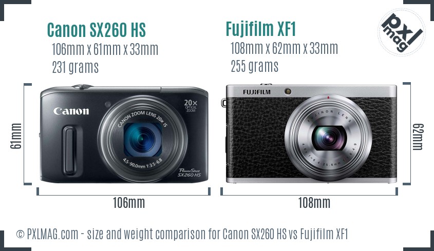 Canon SX260 HS vs Fujifilm XF1 size comparison
