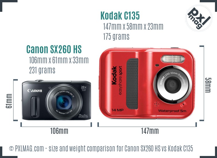 Canon SX260 HS vs Kodak C135 size comparison