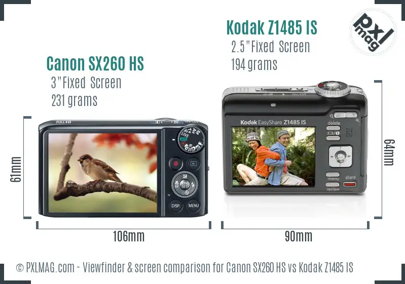 Canon SX260 HS vs Kodak Z1485 IS Screen and Viewfinder comparison Canon SX260 HS vs Kodak Z1485 IS Screen and Viewfinder comparison
