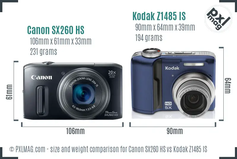 Canon SX260 HS vs Kodak Z1485 IS size comparison Canon SX260 HS vs Kodak Z1485 IS size comparison