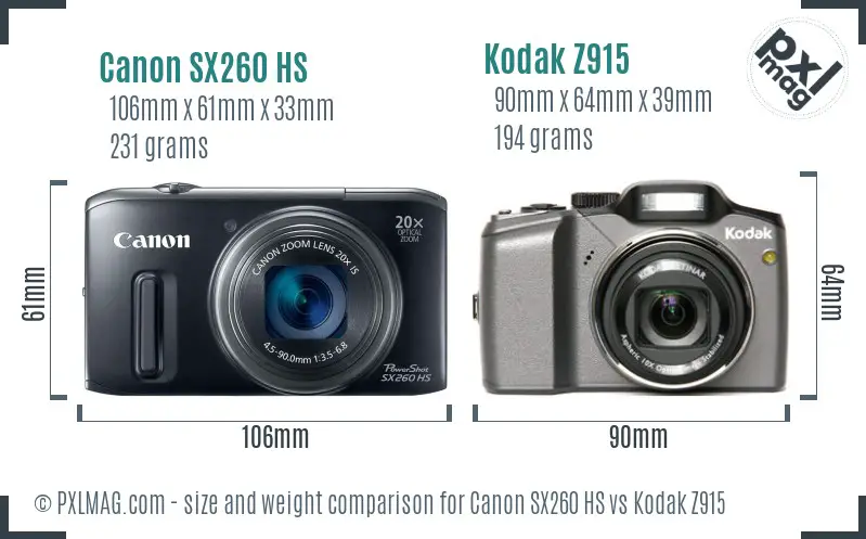 Canon SX260 HS vs Kodak Z915 size comparison