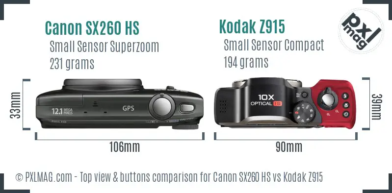 Canon SX260 HS vs Kodak Z915 top view buttons comparison