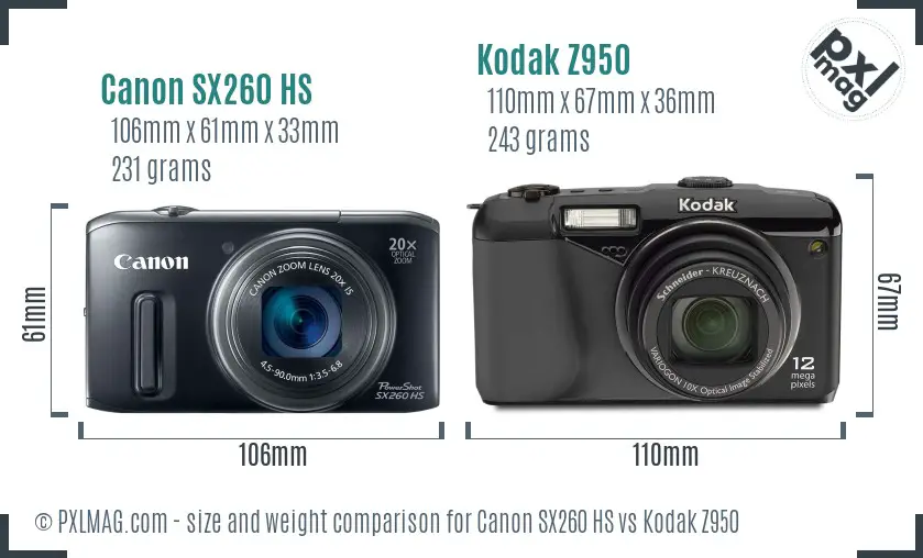 Canon SX260 HS vs Kodak Z950 size comparison