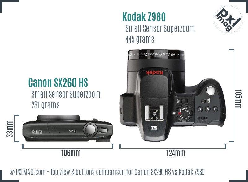 Canon SX260 HS vs Kodak Z980 top view buttons comparison