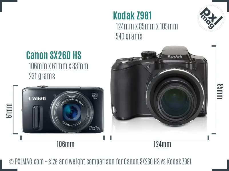 Canon SX260 HS vs Kodak Z981 size comparison Canon SX260 HS vs Kodak Z981 size comparison
