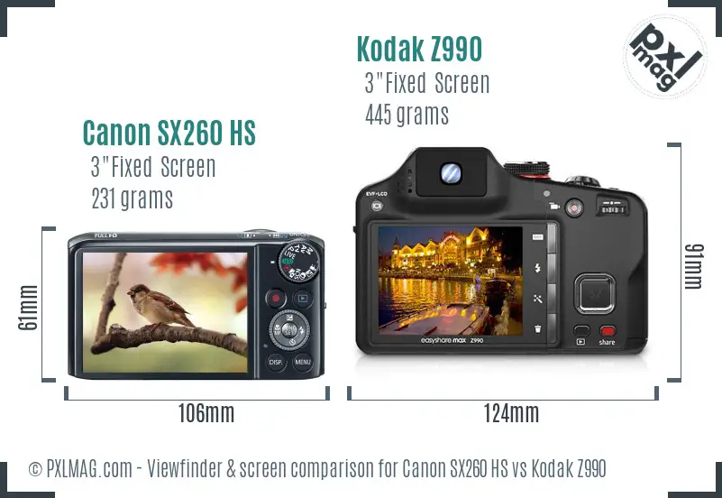 Canon SX260 HS vs Kodak Z990 Screen and Viewfinder comparison Canon SX260 HS vs Kodak Z990 Screen and Viewfinder comparison