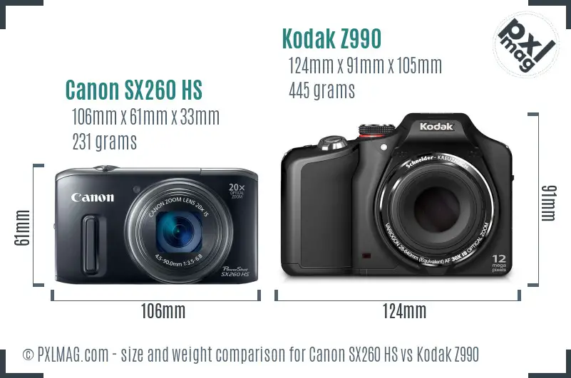 Canon SX260 HS vs Kodak Z990 size comparison Canon SX260 HS vs Kodak Z990 size comparison