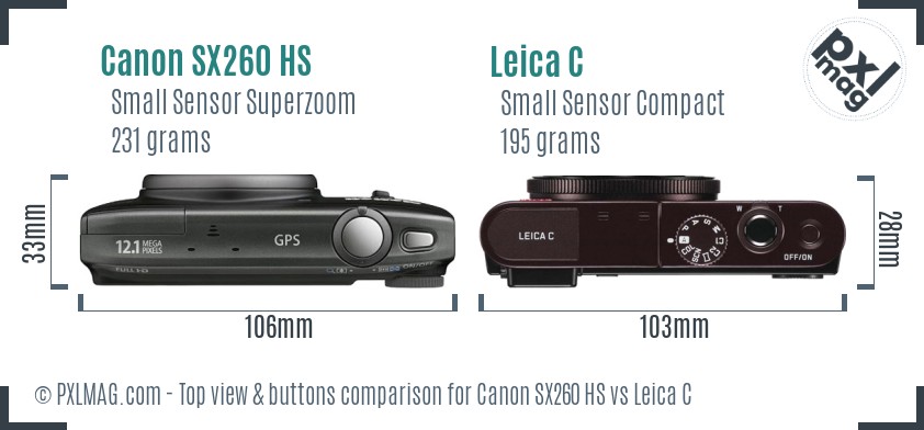 Canon SX260 HS vs Leica C top view buttons comparison