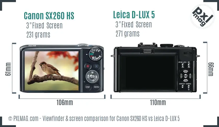 Canon SX260 HS vs Leica D-LUX 5 Screen and Viewfinder comparison