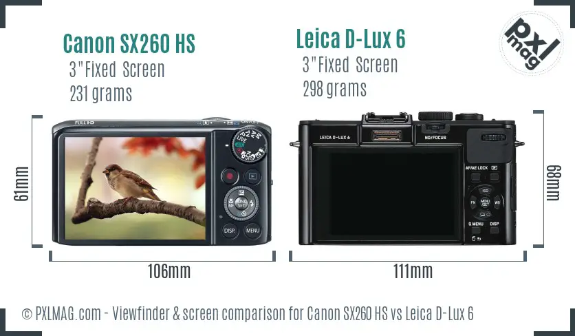 Canon SX260 HS vs Leica D-Lux 6 Screen and Viewfinder comparison Canon SX260 HS vs Leica D-Lux 6 Screen and Viewfinder comparison