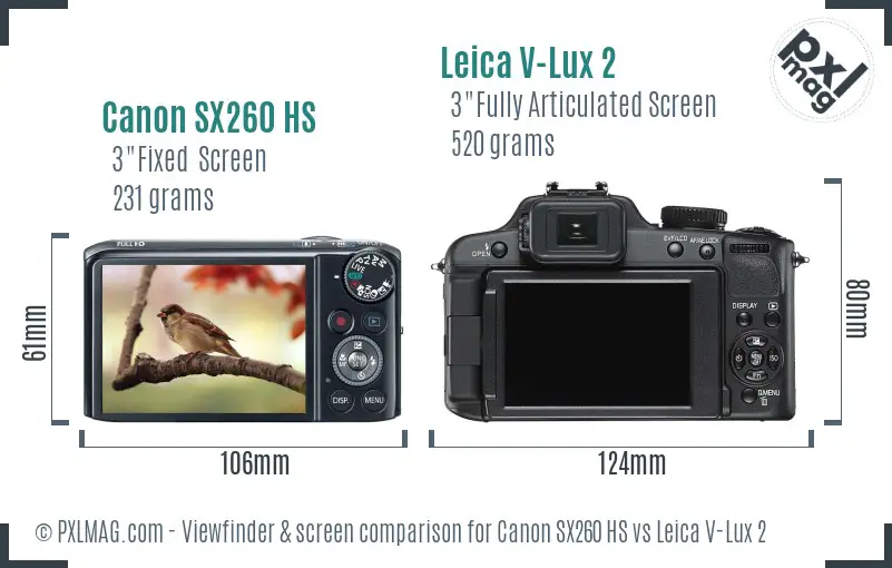 Canon SX260 HS vs Leica V-Lux 2 Screen and Viewfinder comparison