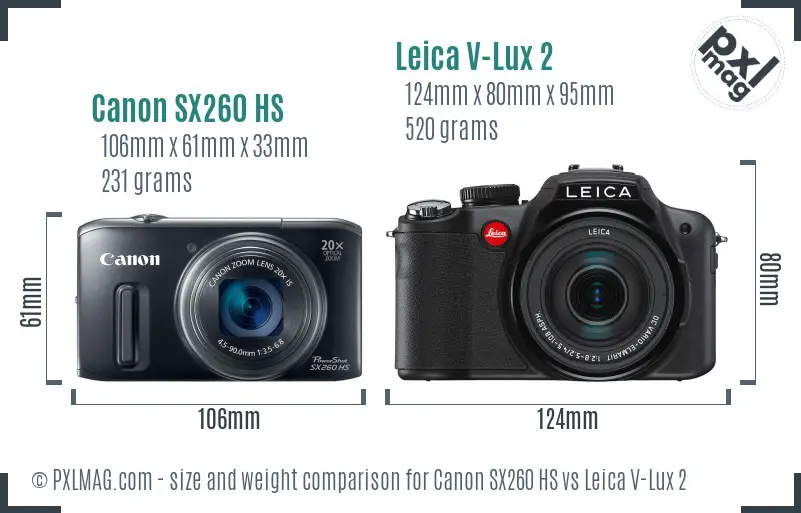 Canon SX260 HS vs Leica V-Lux 2 size comparison