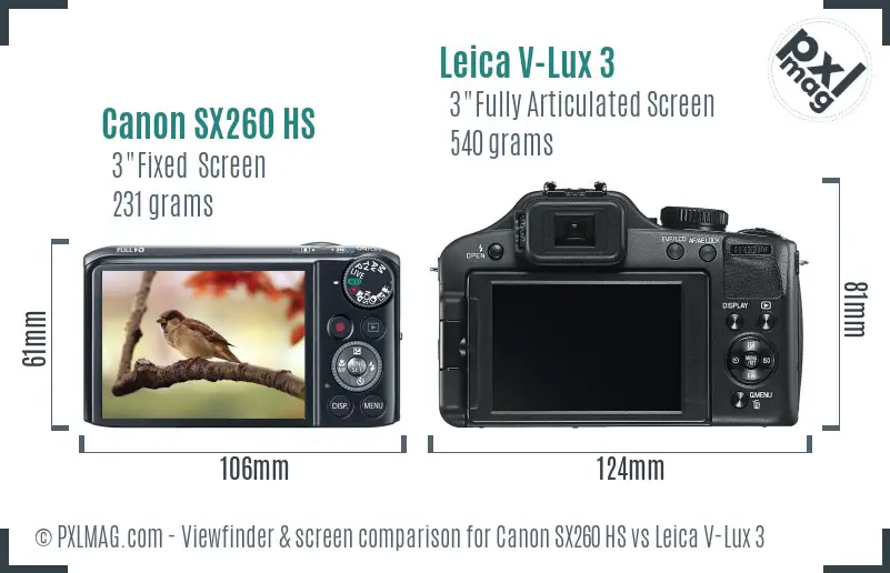 Canon SX260 HS vs Leica V-Lux 3 Screen and Viewfinder comparison Canon SX260 HS vs Leica V-Lux 3 Screen and Viewfinder comparison
