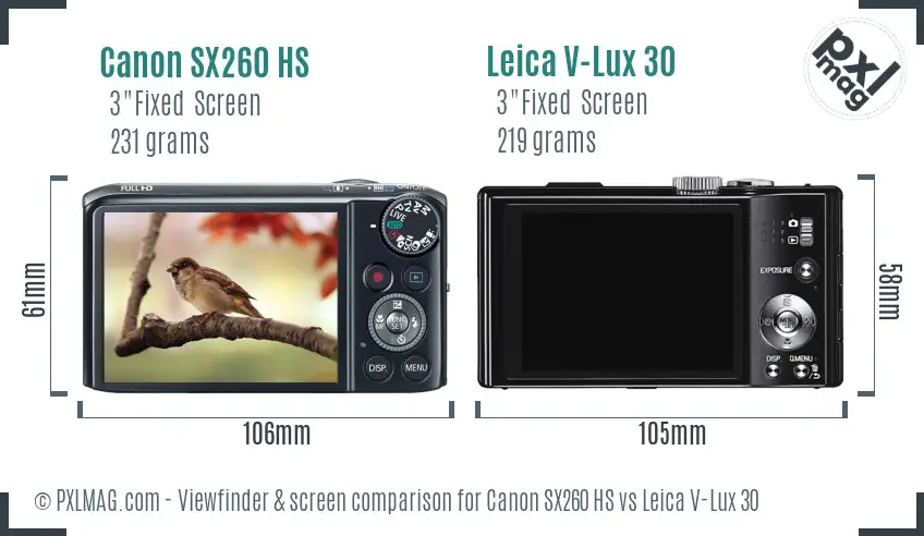 Canon SX260 HS vs Leica V-Lux 30 Screen and Viewfinder comparison