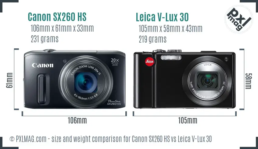 Canon SX260 HS vs Leica V-Lux 30 size comparison