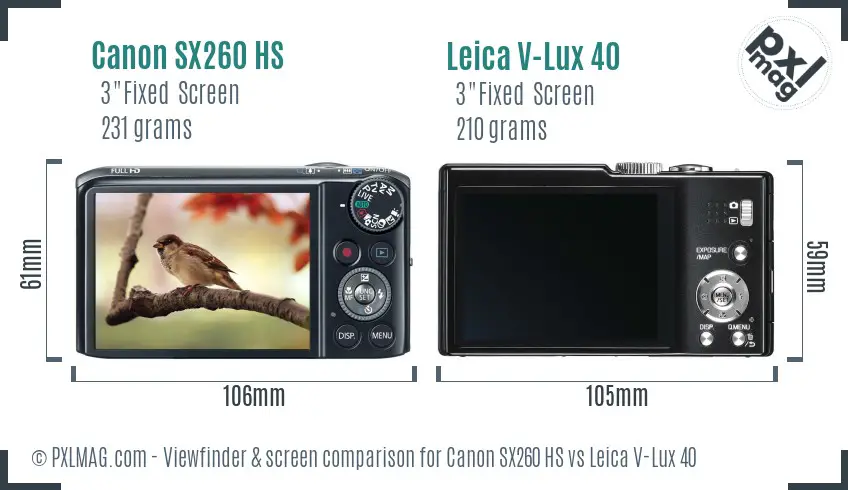 Canon SX260 HS vs Leica V-Lux 40 Screen and Viewfinder comparison
