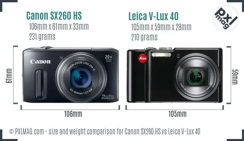 Canon SX260 HS vs Leica V-Lux 40 size comparison Canon SX260 HS vs Leica V-Lux 40 size comparison