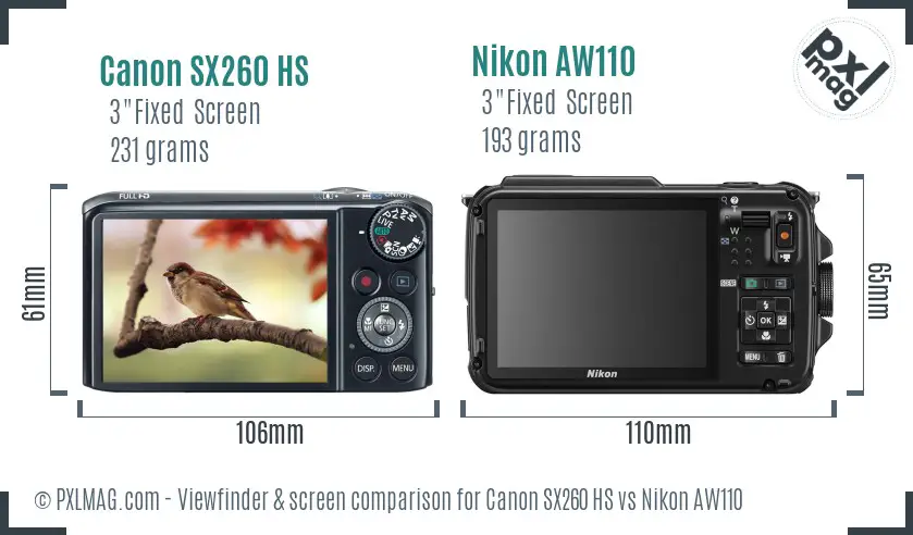 Canon SX260 HS vs Nikon AW110 Screen and Viewfinder comparison Canon SX260 HS vs Nikon AW110 Screen and Viewfinder comparison