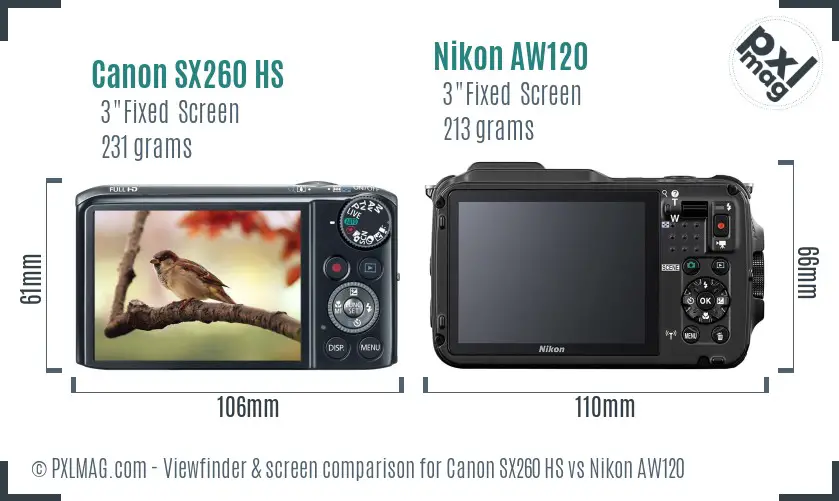 Canon SX260 HS vs Nikon AW120 Screen and Viewfinder comparison