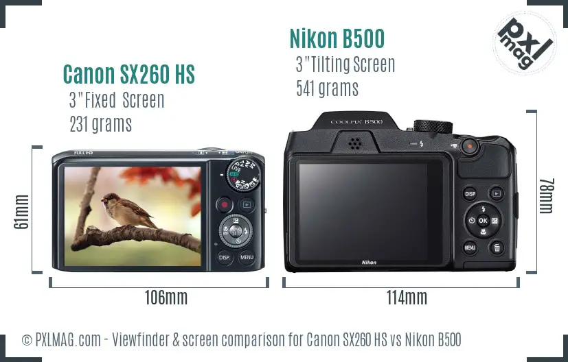 Canon SX260 HS vs Nikon B500 Screen and Viewfinder comparison