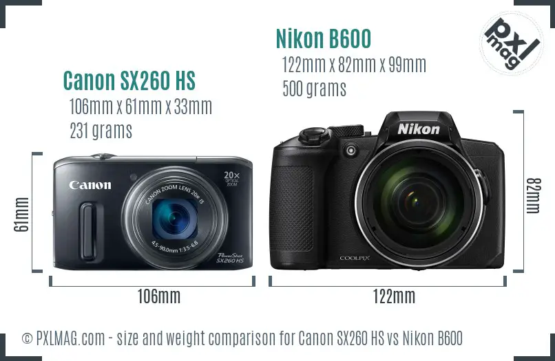 Canon SX260 HS vs Nikon B600 size comparison