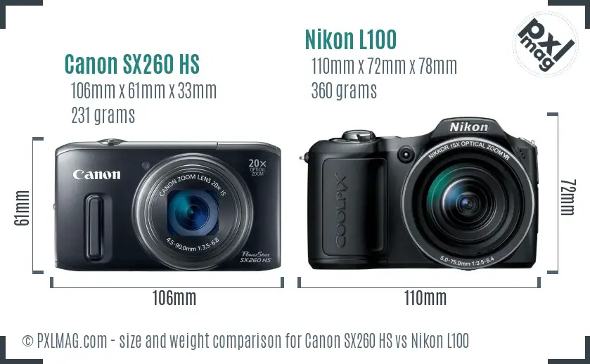 Canon SX260 HS vs Nikon L100 size comparison