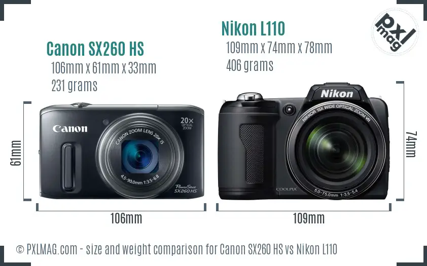 Canon SX260 HS vs Nikon L110 size comparison Canon SX260 HS vs Nikon L110 size comparison