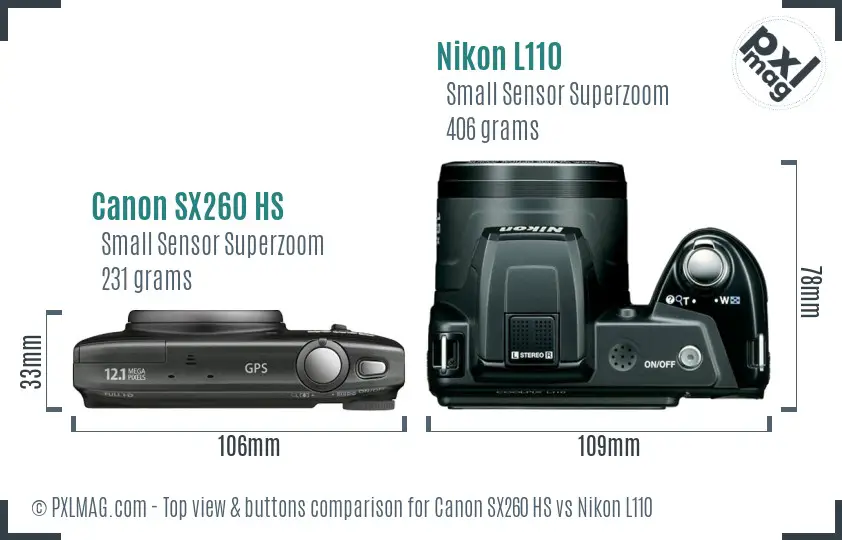 Canon SX260 HS vs Nikon L110 top view buttons comparison Canon SX260 HS vs Nikon L110 top view buttons comparison