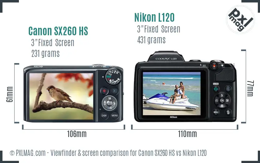 Canon SX260 HS vs Nikon L120 Screen and Viewfinder comparison