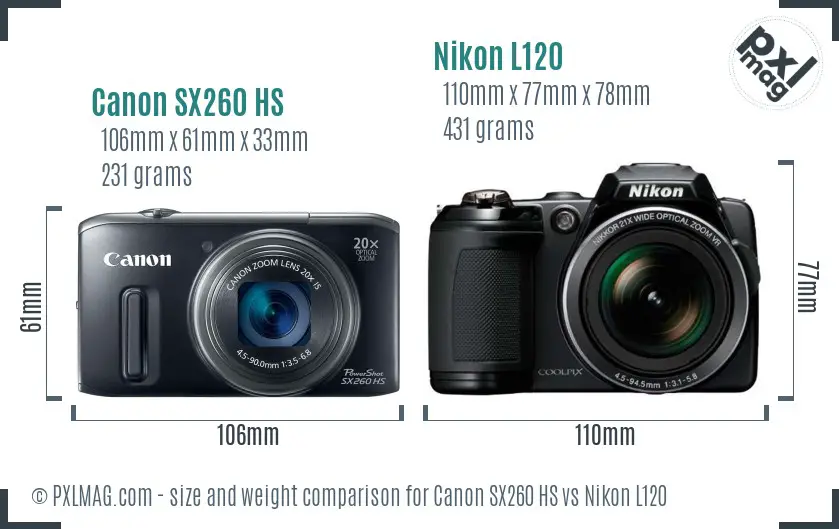 Canon SX260 HS vs Nikon L120 size comparison
