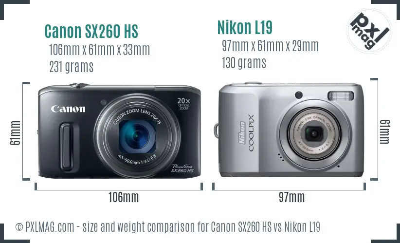 Canon SX260 HS vs Nikon L19 size comparison Canon SX260 HS vs Nikon L19 size comparison